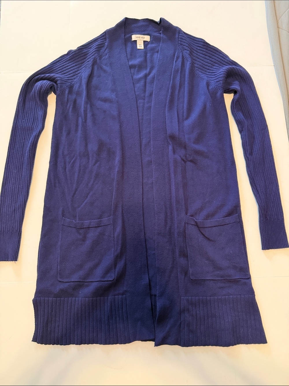 Nine West Navy Open-Front Long Cardigan